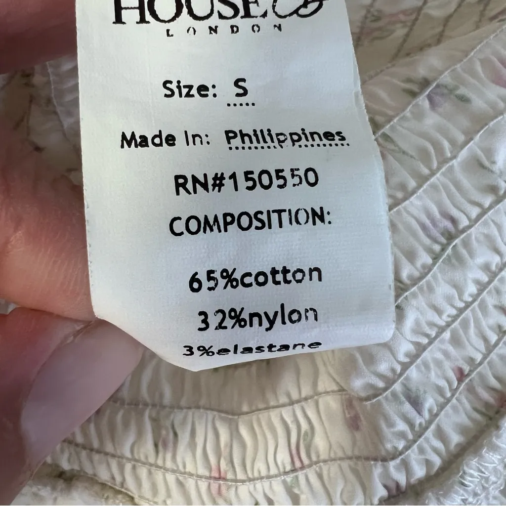 House of CB Allie white floral shirred mini dress Sz S - Image 9