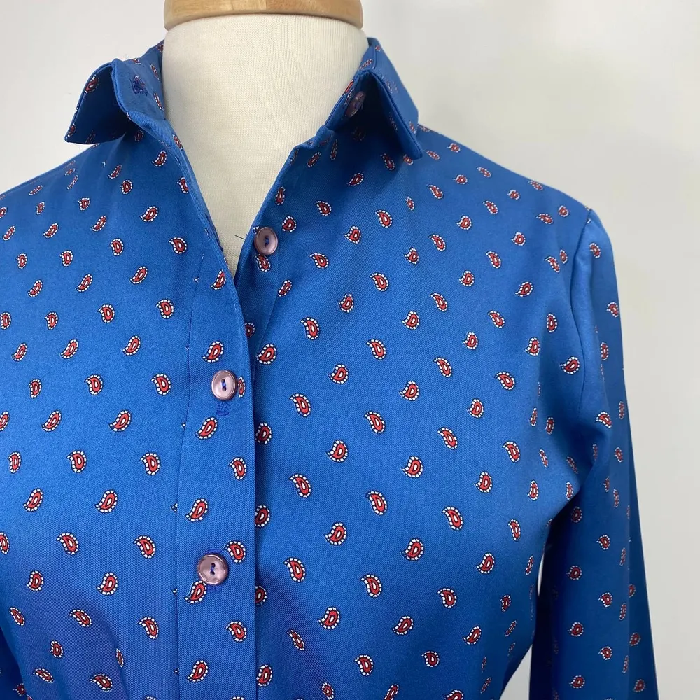 Vintage 70s Shirtdress Sears The Fashion Place Button Down Dress Paisley Blue 10 - Image 6