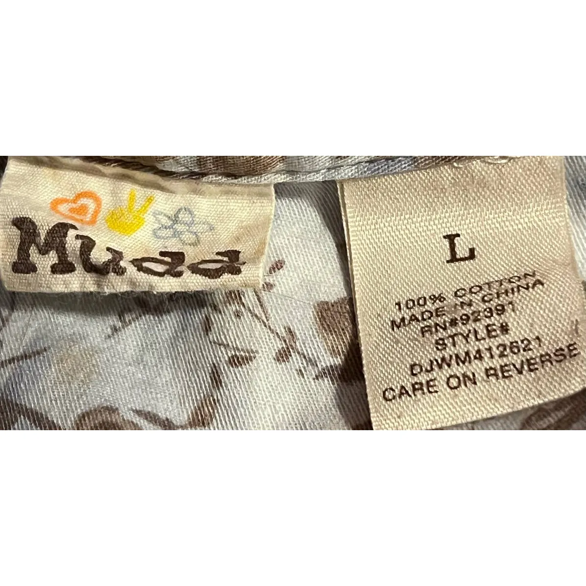 Mudd Women's Blue Brown Long Sleeve Button Front Blouse Front Pockets‎ Size L - Image 3