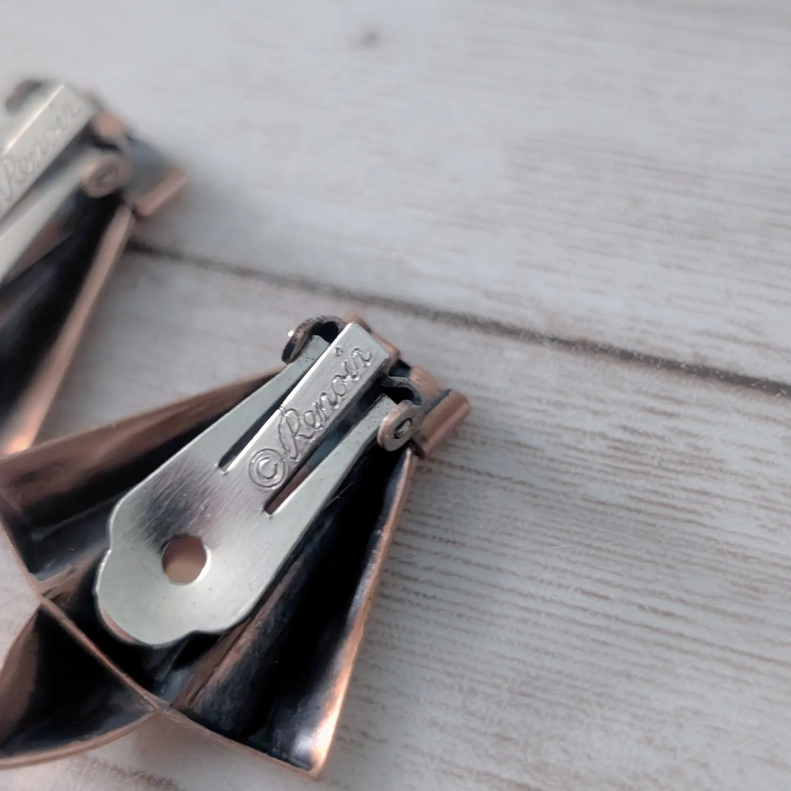 Vintage Renoir Clip On Earrings Large Copper Earrings Brown - Image 5