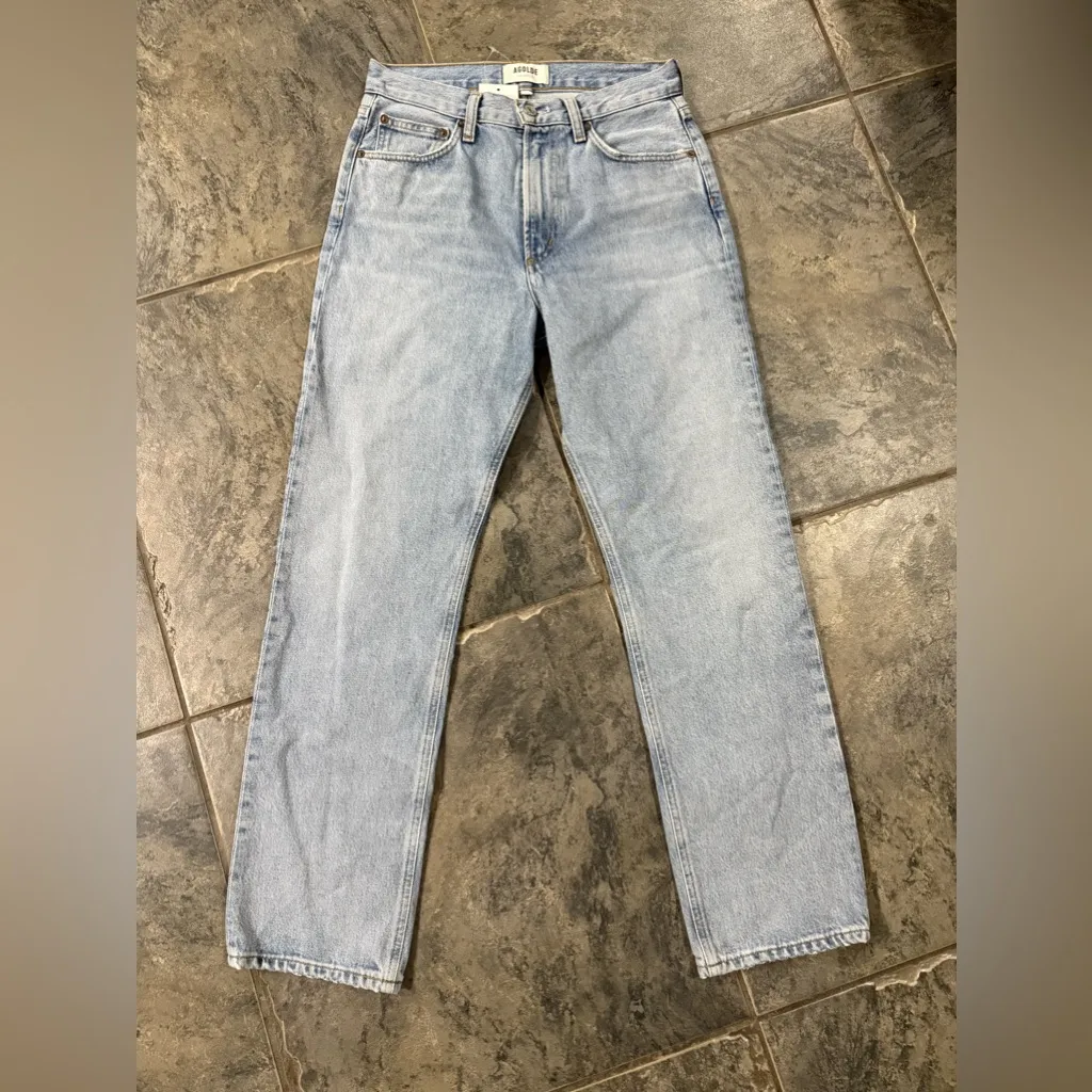 NWT Agolde Denim Mia‎ Jean Mid Rise Straight Light Wash Jeans Sz 25 - Image 6