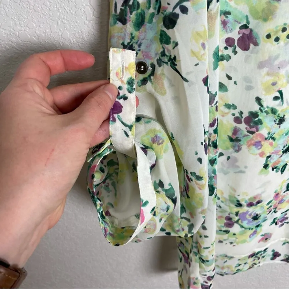 SWEET RAIN Floral Chiffon Half Button Down Blouse Size L - Image 6