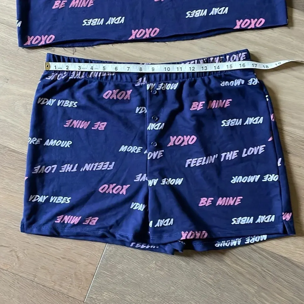 Grayson Threads Blue Love Quotes Shorts & Long Sleeve Pajama Set Size Large - Image 4