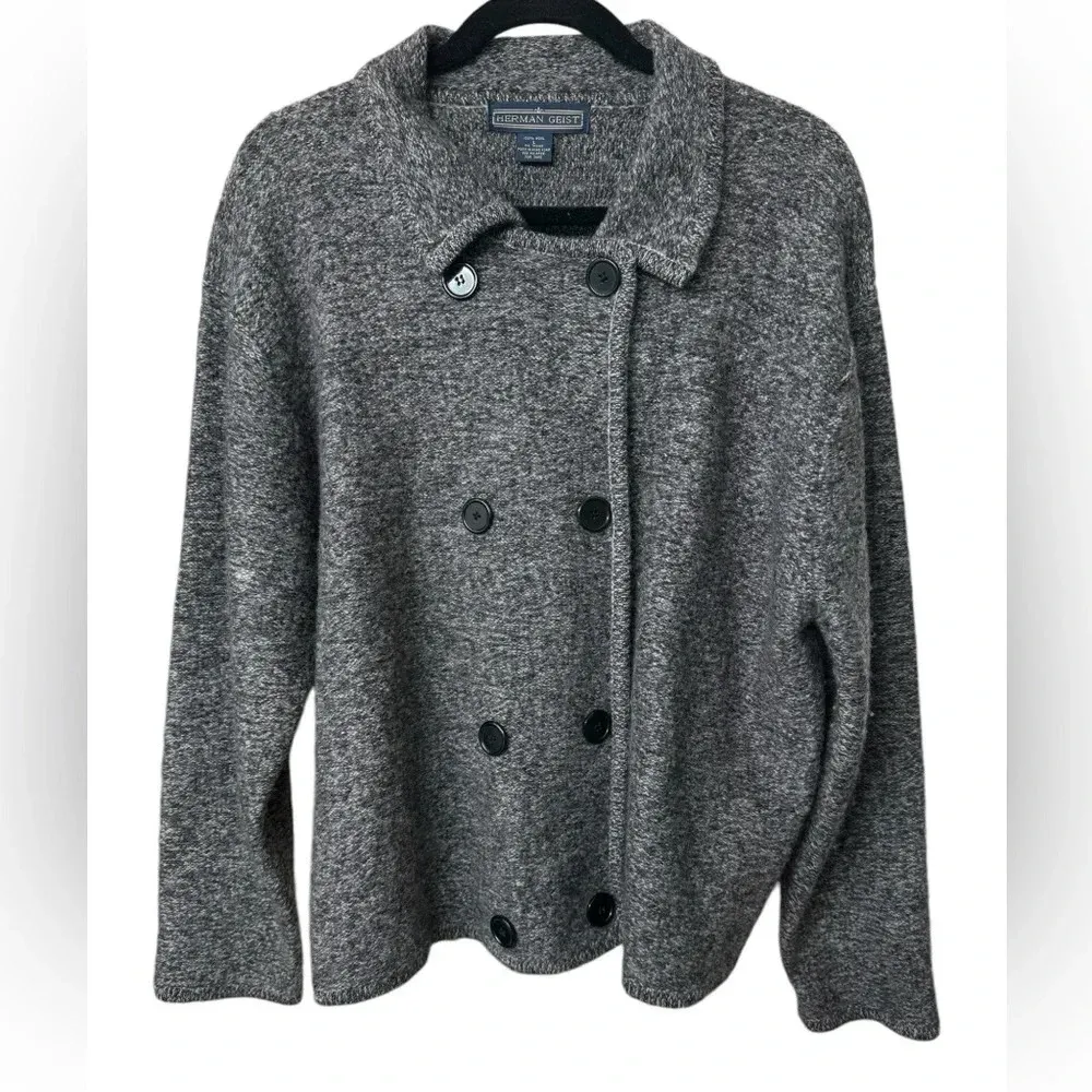 Herman Geist Wool‎ Sweater Jacket Women’s Medium Dark Gray, Button Down Gray - Image 4