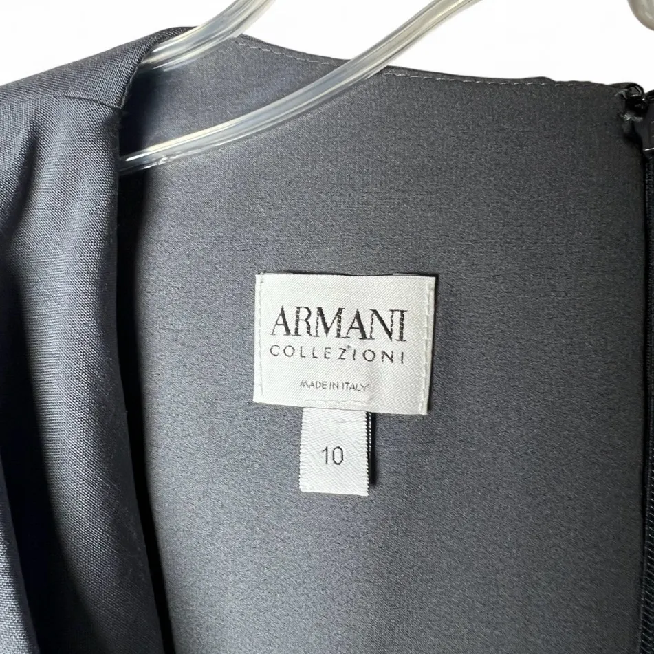 Armani Collezioni Vintage Wool Grey Tuxedo V-Neck Italy Sheath Dress Size 10 - Image 2