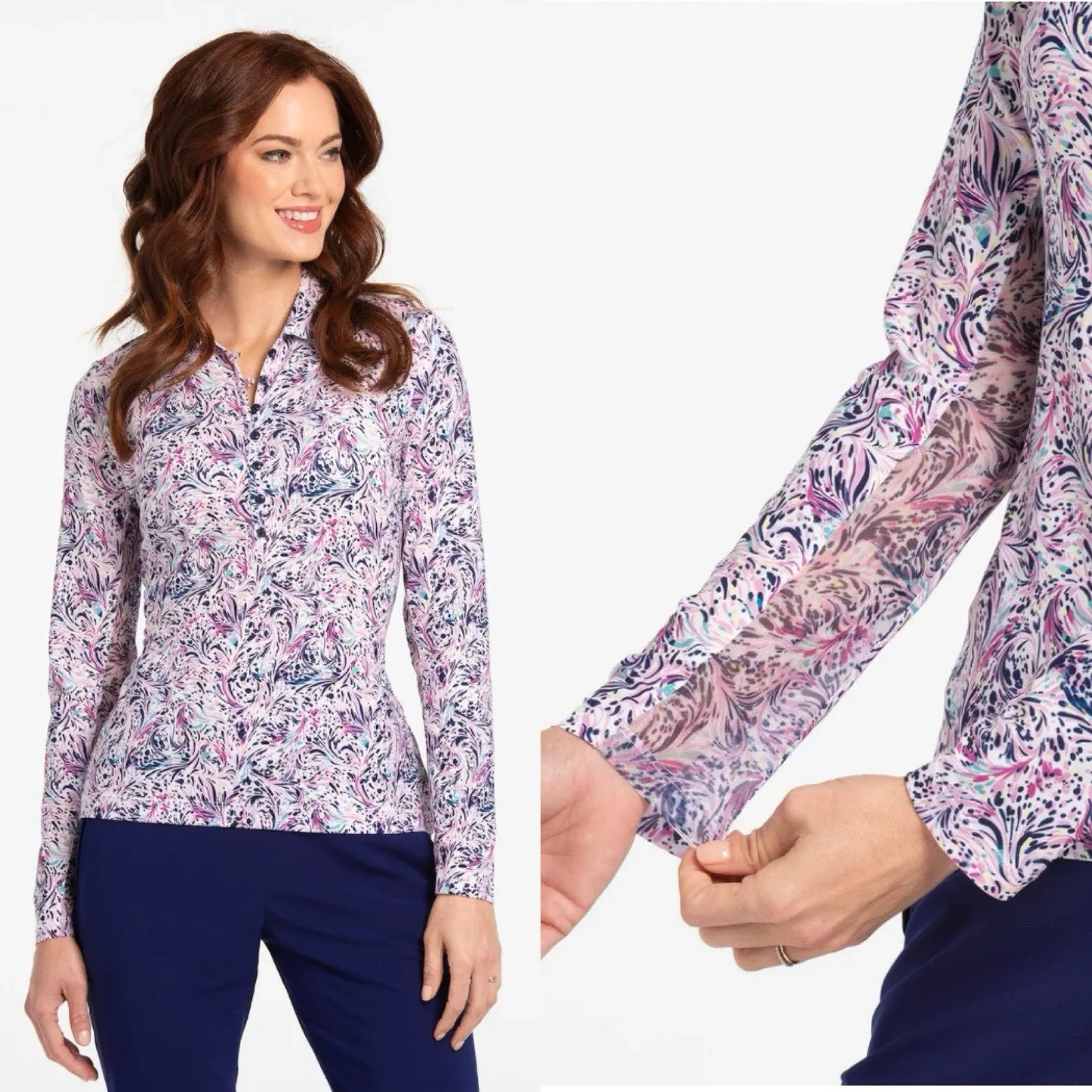 EP New York Spiral Paisley Long Sleeve Golf Polo Sz Small Preppy Country club White - Image 5