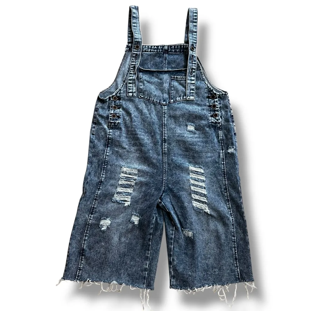 Bella Boutique Washed Denim Loose Fit Distressed Denim Overalls EUC XL Grunge - Image 2