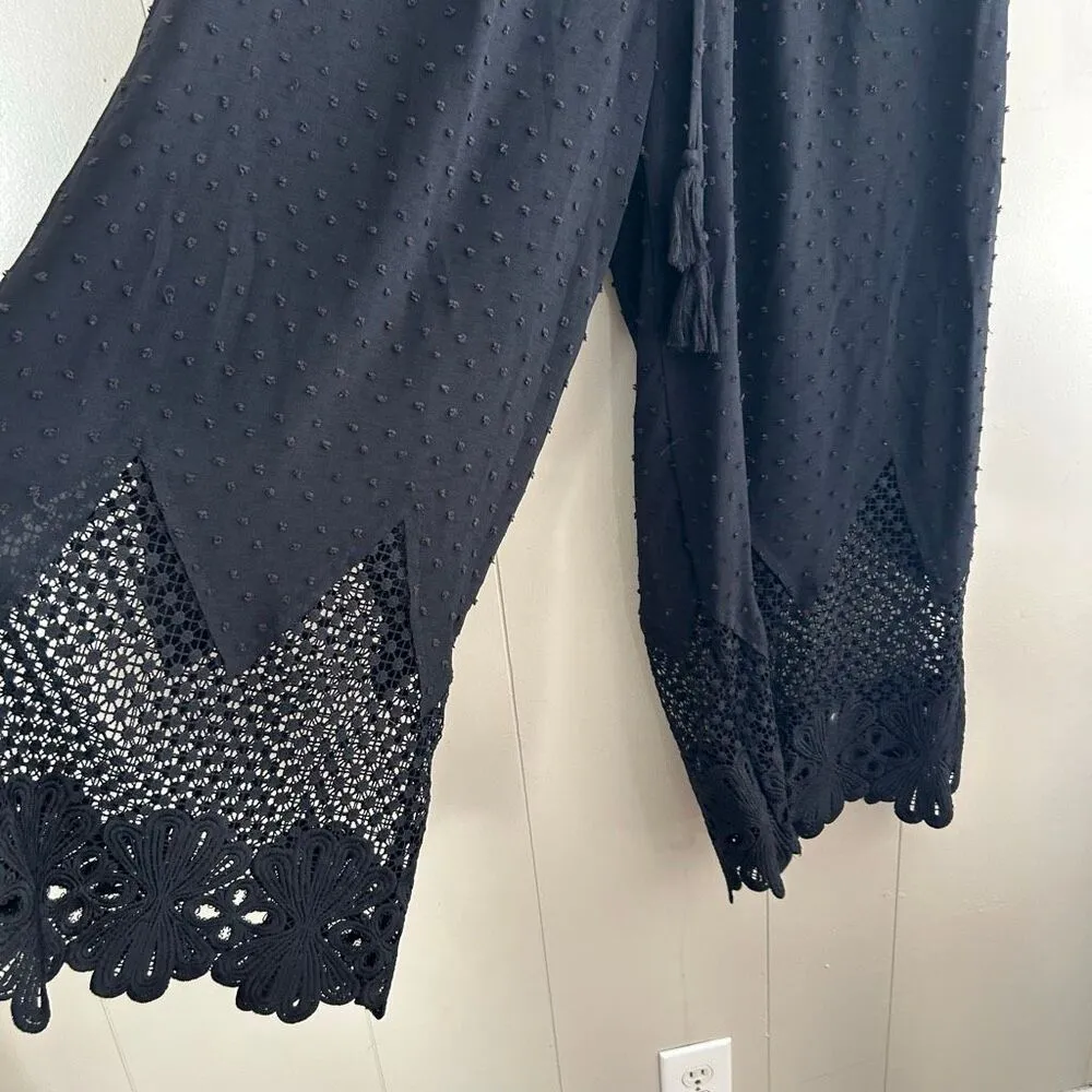 Miss Me NWT Black Swiss Dot Crochet Wide Leg Pants Size Large - Image 8