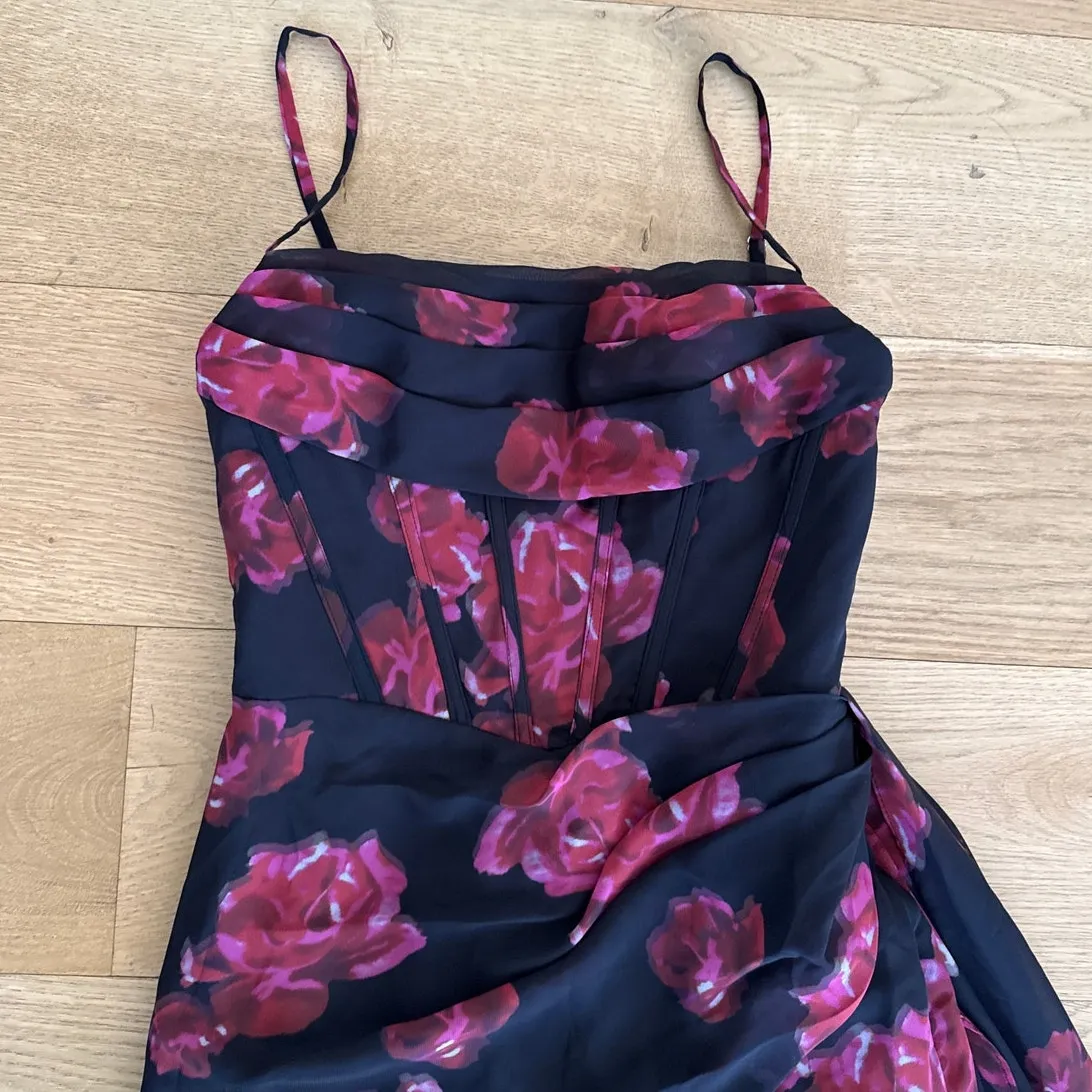 Azazie Maxi Dress Sleeveless Floral Angee Sizer US 2 Black Pink - Image 2