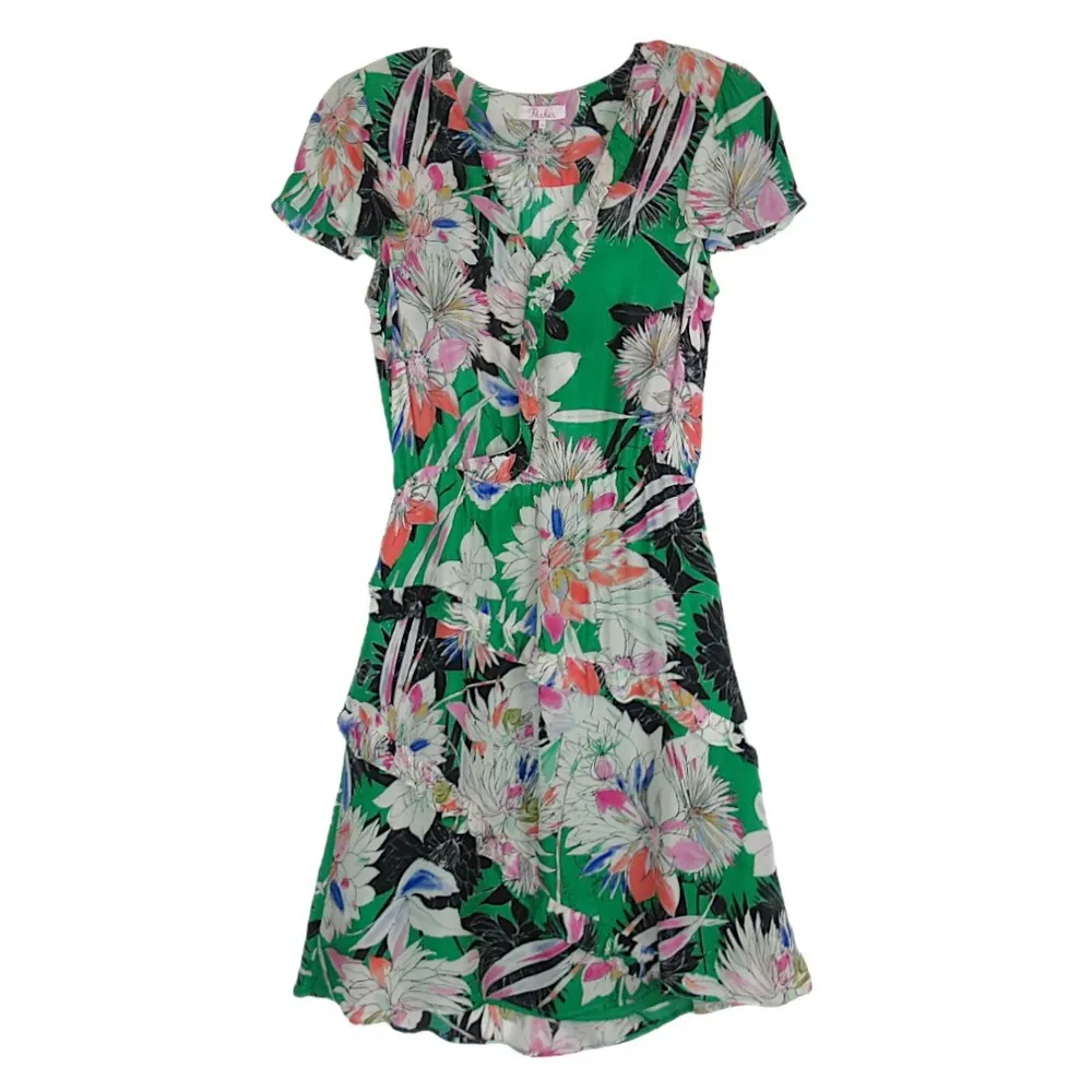 PARKER Justice Ruffle Floral Silk Green Mini Dress Women's Size Small - Image 3