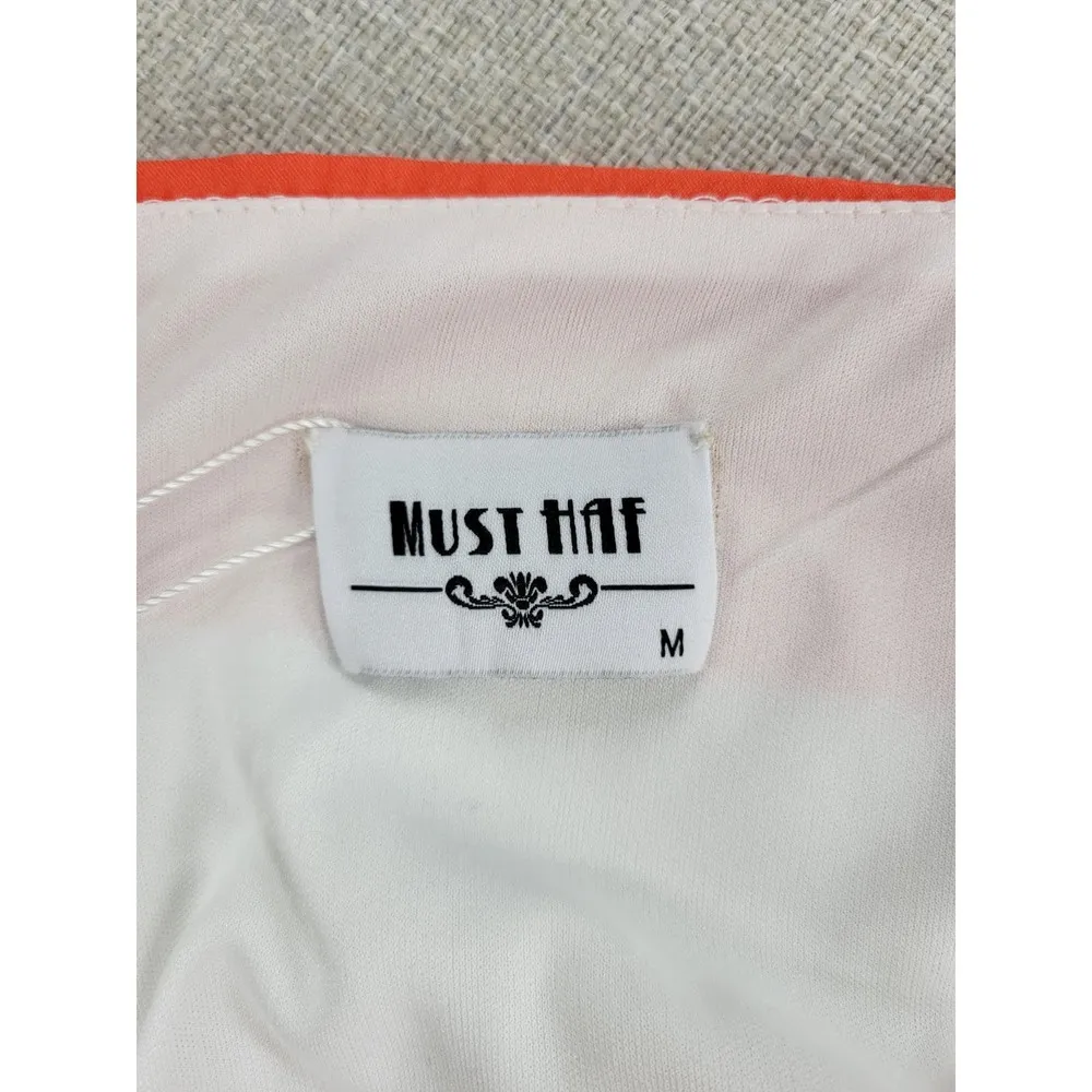 Must Haf Womens Jumpsuit Size M Orange White Striped Strapless Bow Front NEW Size M - Image 3