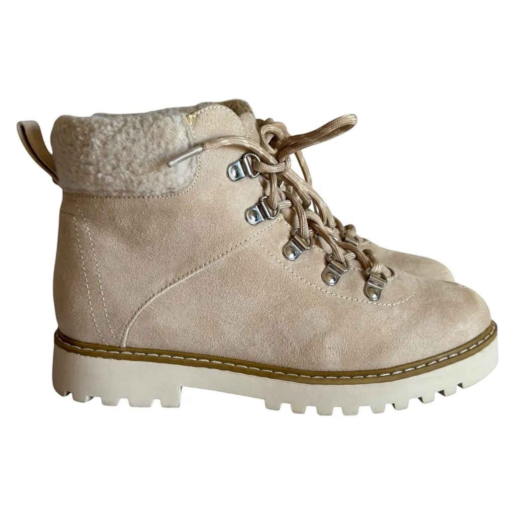 Women's Hiking Boots Lace Up Suede Sherpa 6.5 Light Tan Beige Sonoma Margarita - Image 2