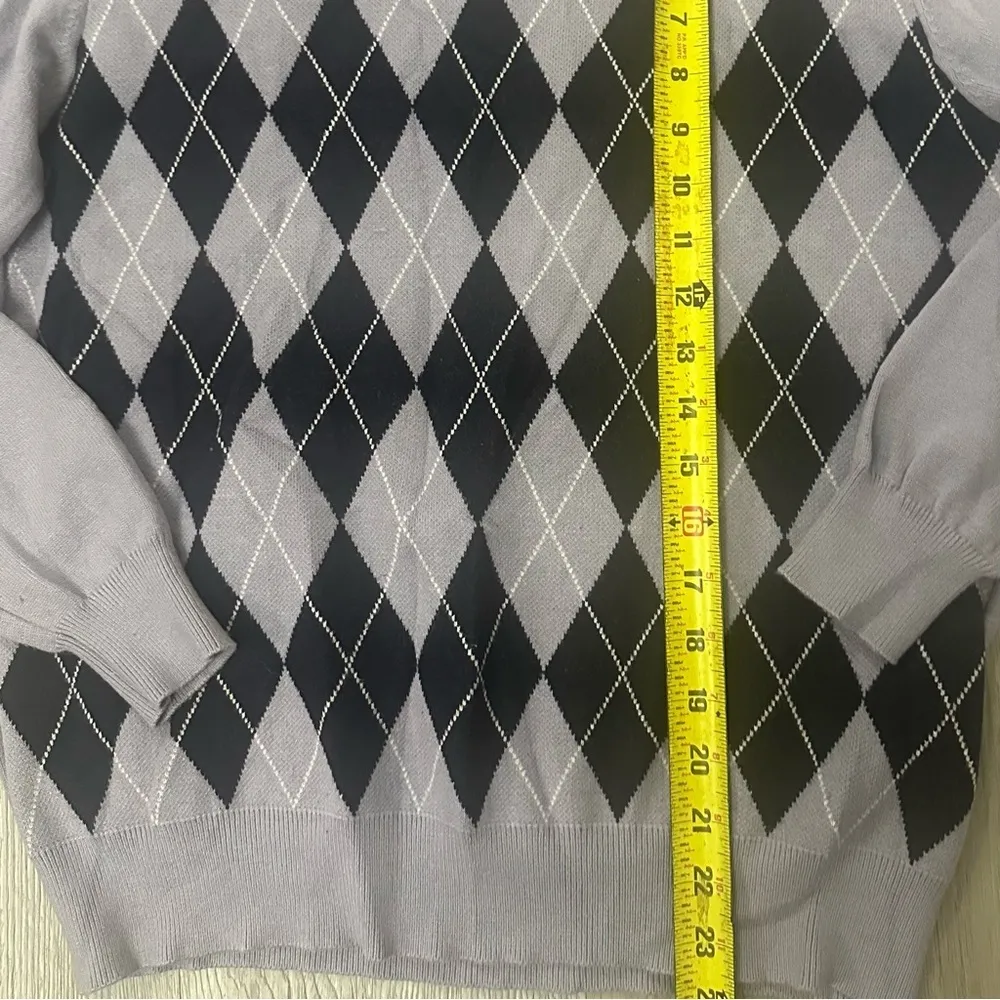 Women’s Argyle Cardigan Acadamia Preppy Sweater Y2K 90s Clueless Nerd Old Money Purple Size M - Image 4