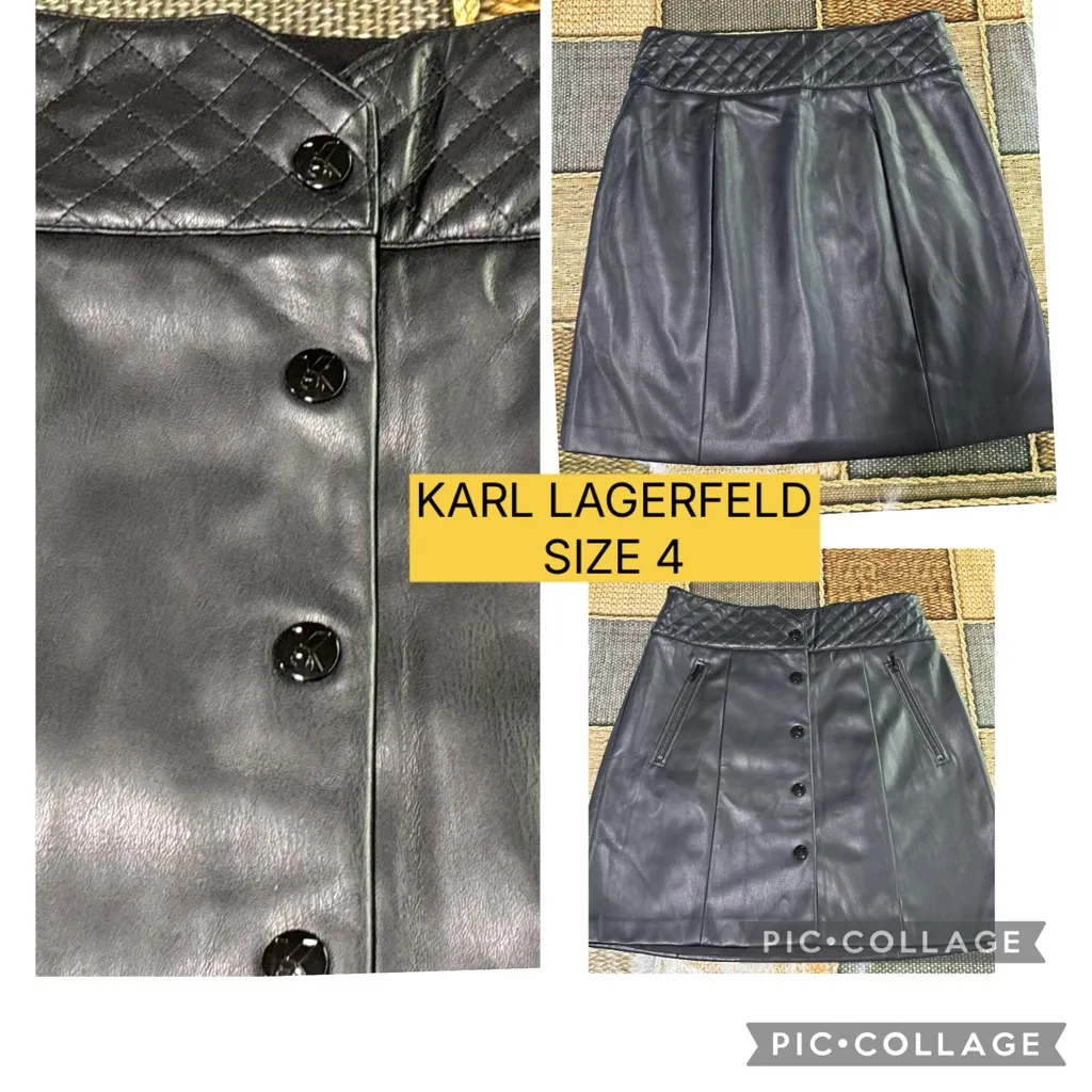 ๐KARL LAGERFELD Quilted Leather Button-Up Skirt - black size 4๐ - Image 4