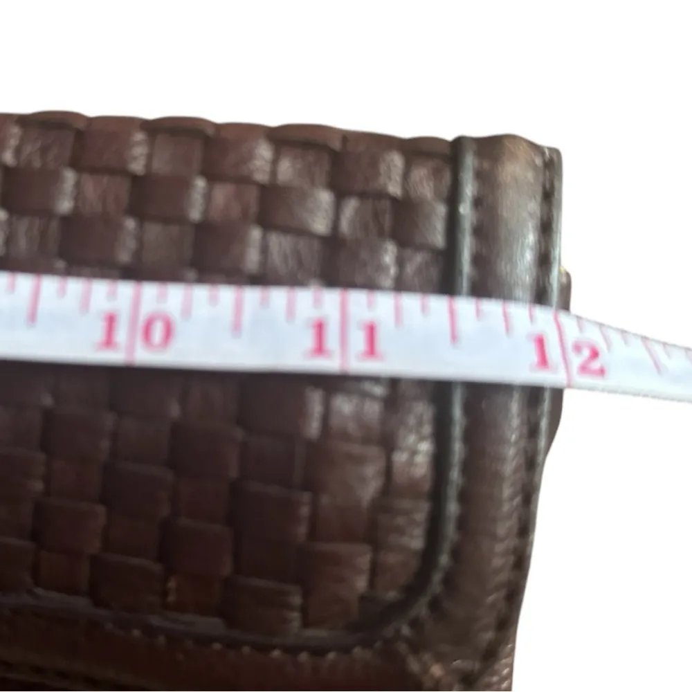 ELLIOTT LUCCA Leather brown Woven Envelope Rectangle Flip Handbag Clutch purse - Image 13