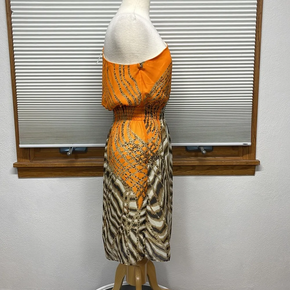 8 // Bisou Bisou NWT Orange Tiger Stripe Print One Shoulder Mini Dress - Image 4