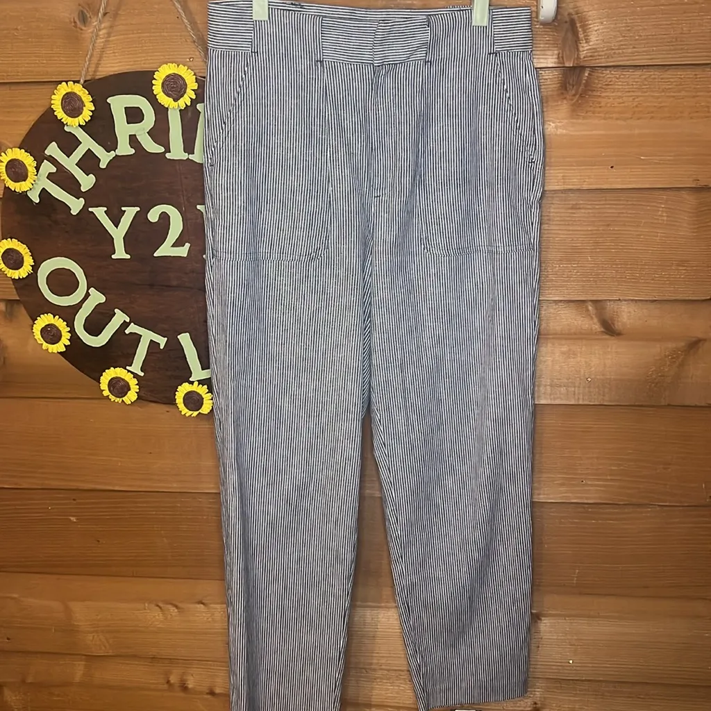 Banana Republic High Rise Pin Stripe Cargo Utility Baggy Straight Linen Pant 6 - Image 3