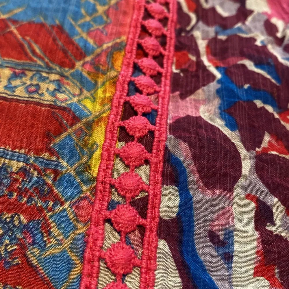 Calessa Fiesta Patchwork Print Boho Hippie Festival Square Neck Top Sz SMALL Pink - Image 11