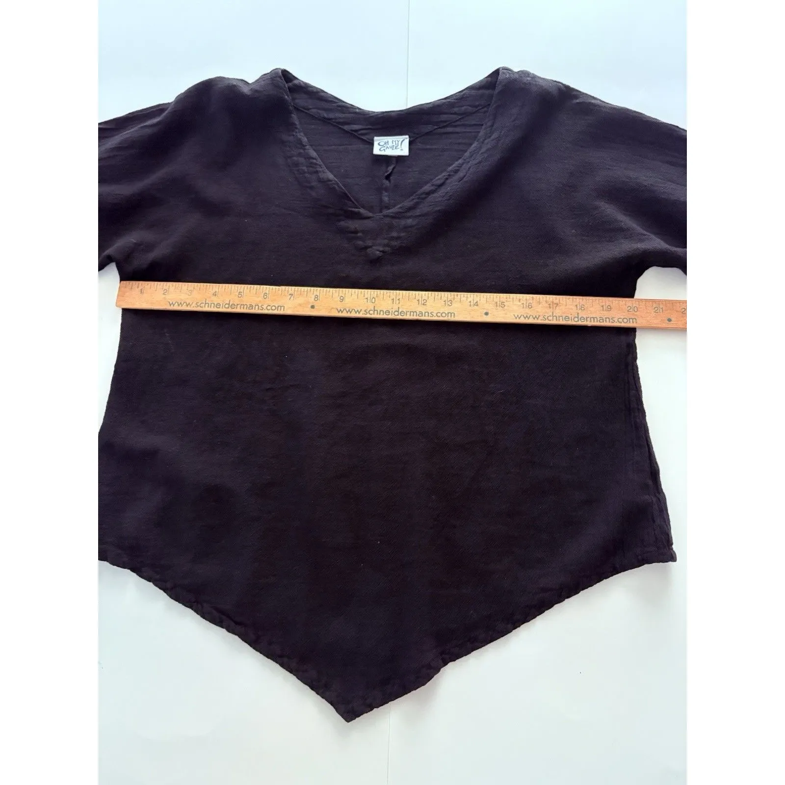 OH MY GAUZE Shirt Size 1 S/M Black Asymmetric Hem Artsy Lagenlook Beach Witchy - Image 7