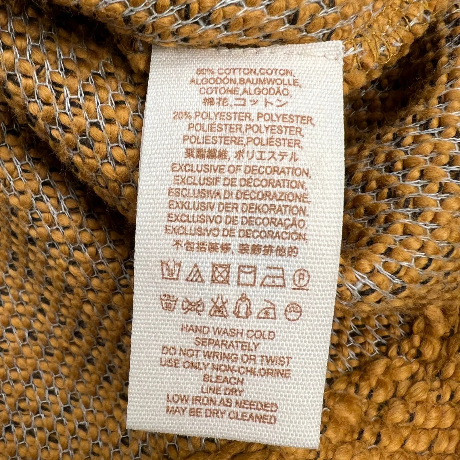 Free People Pumpkin Knit Oversized Hoodie Drug Rug Baseball Stitch Size L - Image 9