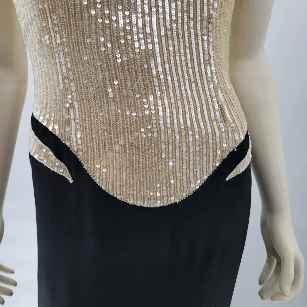 VTG Stephen Yearick Couture Evening Dress 6 Black Nude Silk Sequin Slinky Formal - Image 15