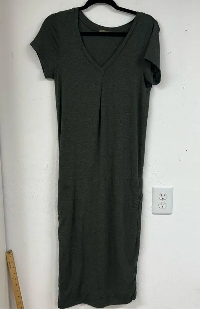 Prana Forest Green Short Sleeve Ruched Tee Shirt Active Wear Dress Womens M - Image 2