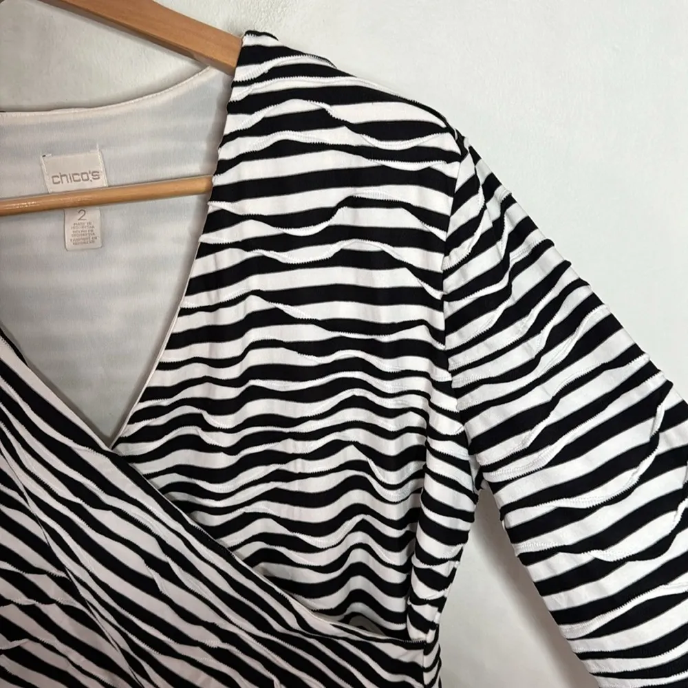 Chico’s Jessie textured zebra striped faux wrap knee length dress US size 12 - Image 7