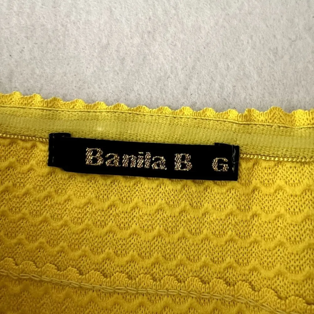 Yellow Striped Textured Strapless Mini Dress Size L - Image 6