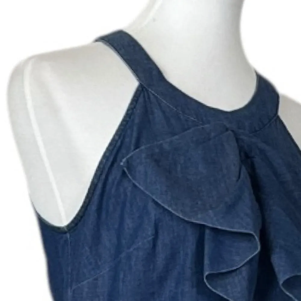 Banana Republic New Dress Denim Blue Jean Ruffle Neck Halter Top Women’s Size 4 - Image 10
