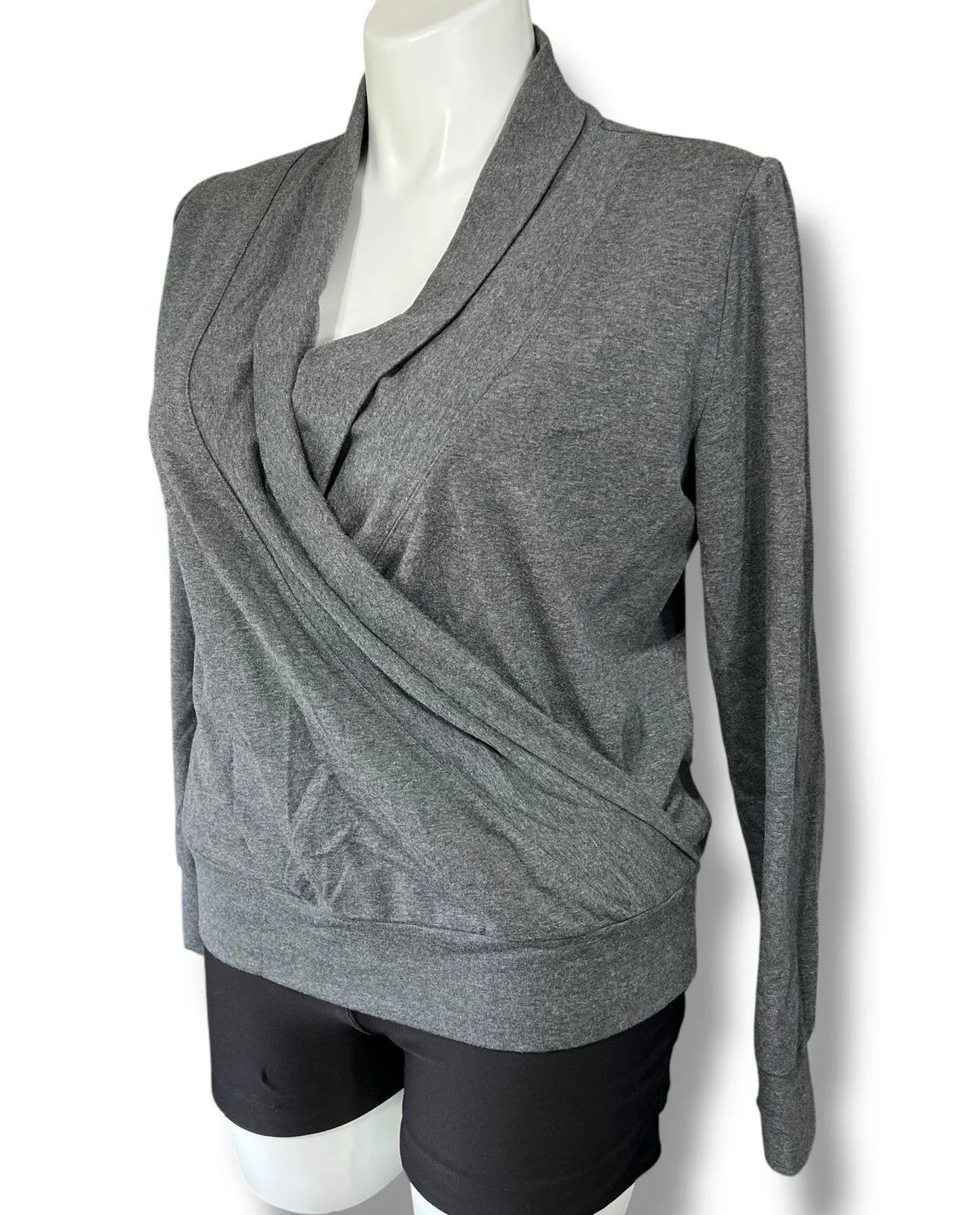 NordicTrack Womens Faux Wrap Athletic Sweatshirt Pullover Stretch Gray Large - Image 6
