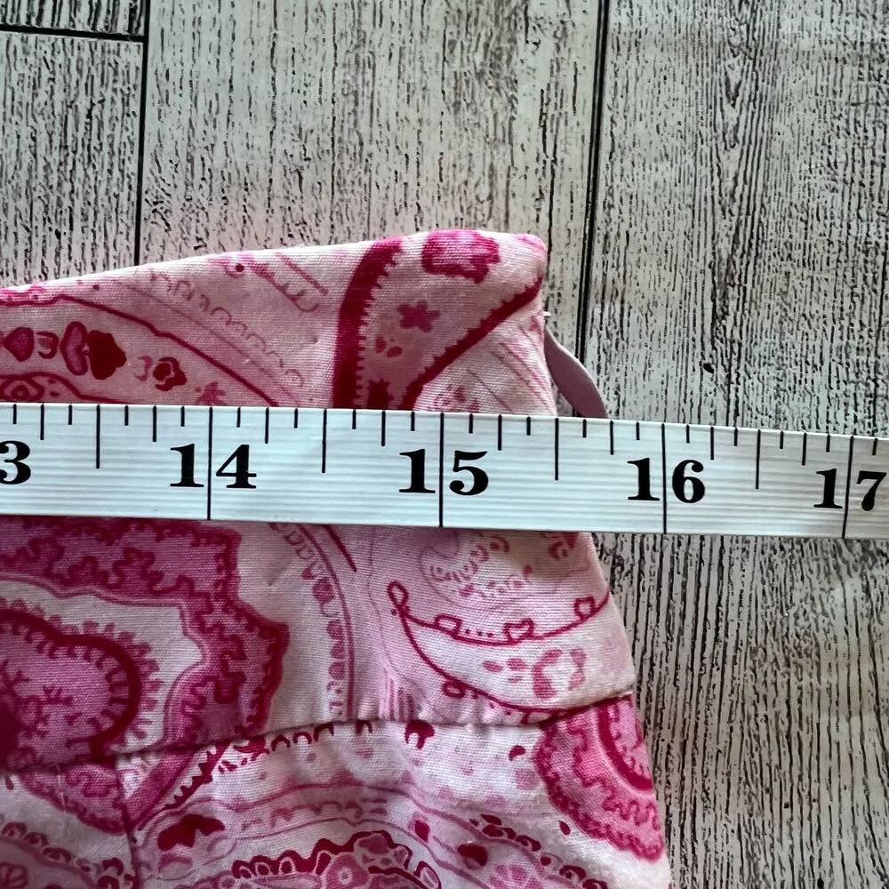 J Crew Pink White Paisley Floral Cotton Pleated Flare Lined Side Zip Skirt 10 - Image 5