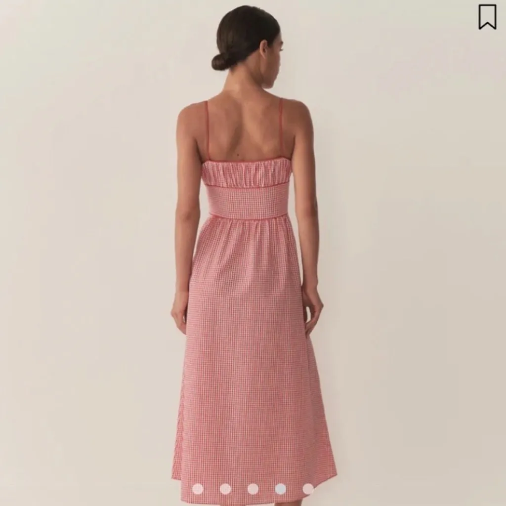 Doen NWT Belline Cotton Bow Midi Maxi Dress Rouge La Maddalena Gingham Red Sz M Pink Size M - Image 4