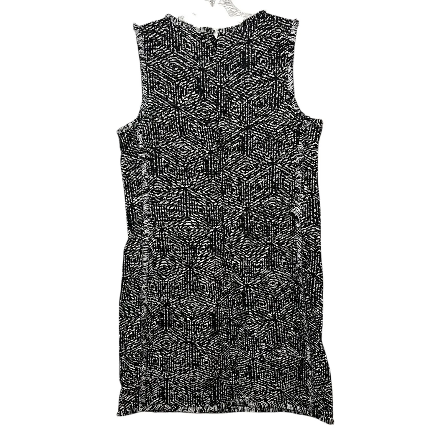 Banana Republic Black White Geo Tweed Sleeveless Shift Dress Fringe Trim Sz 6 - Image 6