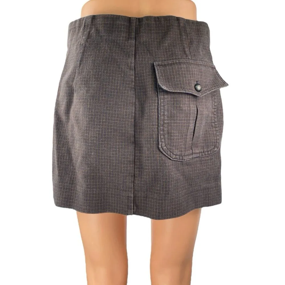 Zara Women's Brown Plaid Checkered Mini Straight Pencil Cargo Denim Jean Skirt M - Image 3