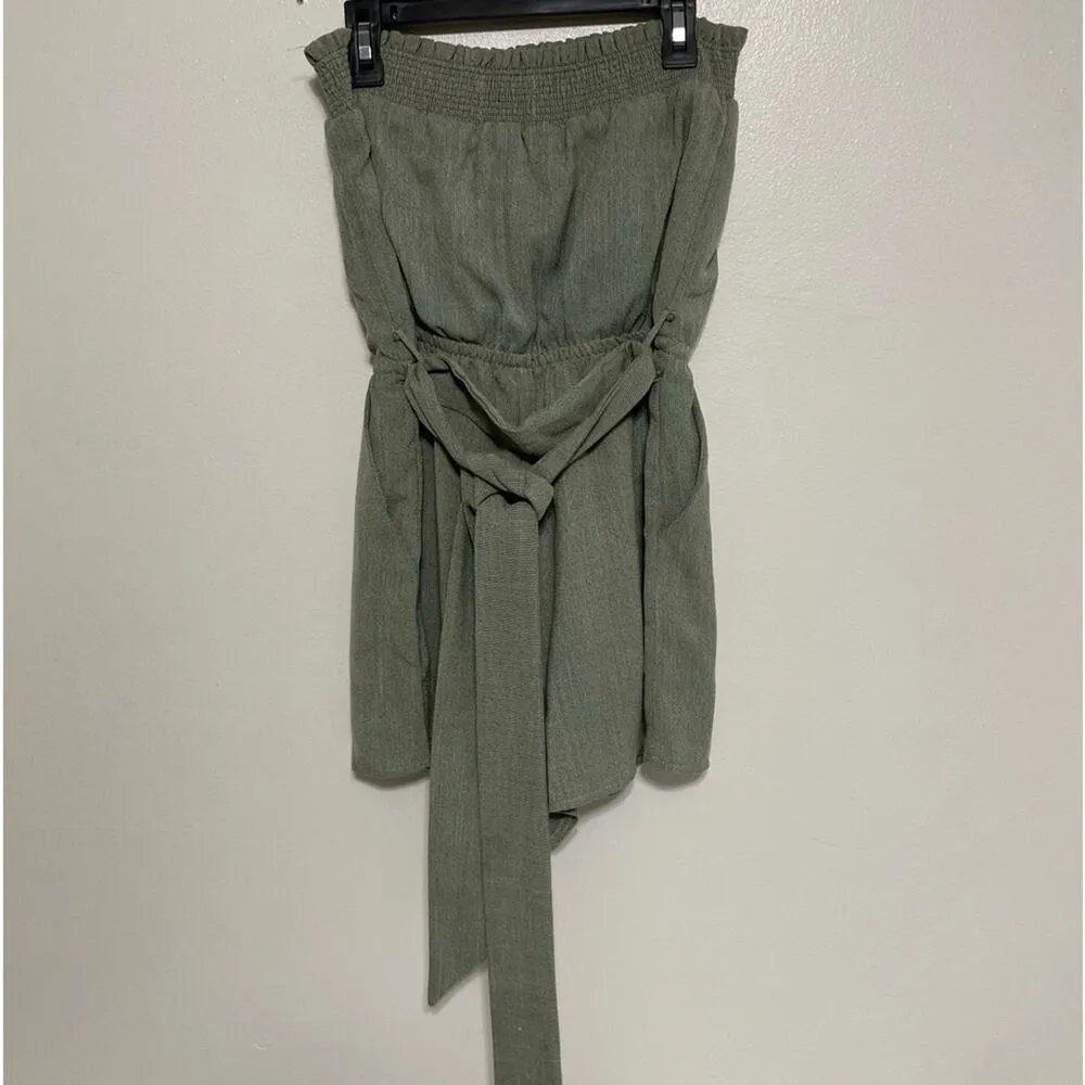 LOST + WANDER Light Olive Green Strapless Romper Size XS NWOT - Image 12