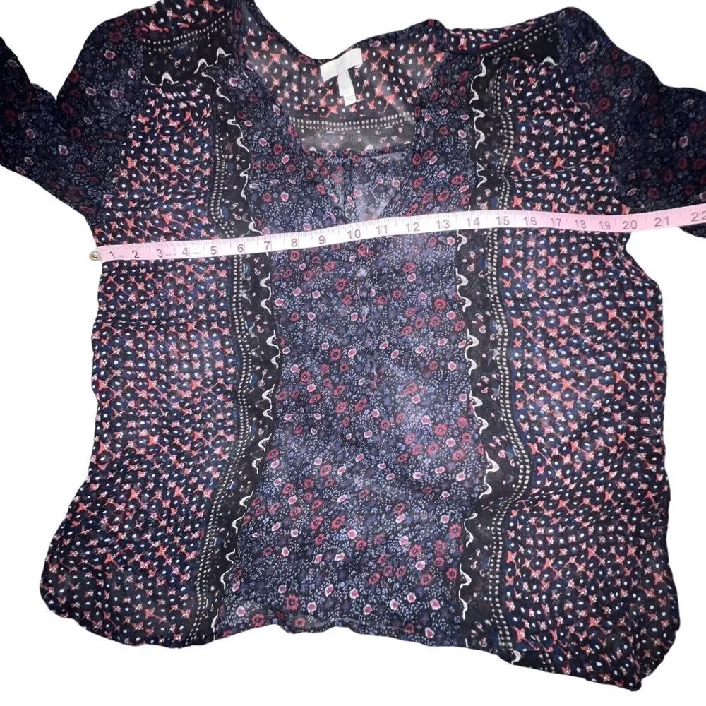 JOIE FLORAL SILK SHEER BLOUSE ROLL TAB SLEEVES BLUE Style J058-23088 Women‎ XS - Image 5