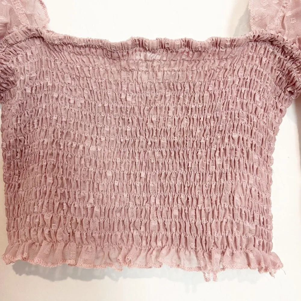 Princess Polly‎ Puff Sleeve Polka Dot Sheer Cropped Blouse Top in Pink Size 2 - Image 3