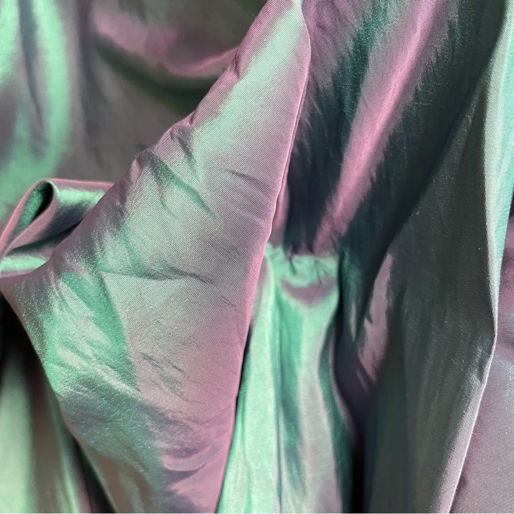 Jovani Mermaid Formal Gown Green Blue Ruched Asymmetrical Iridescent Bow 4 - Image 2