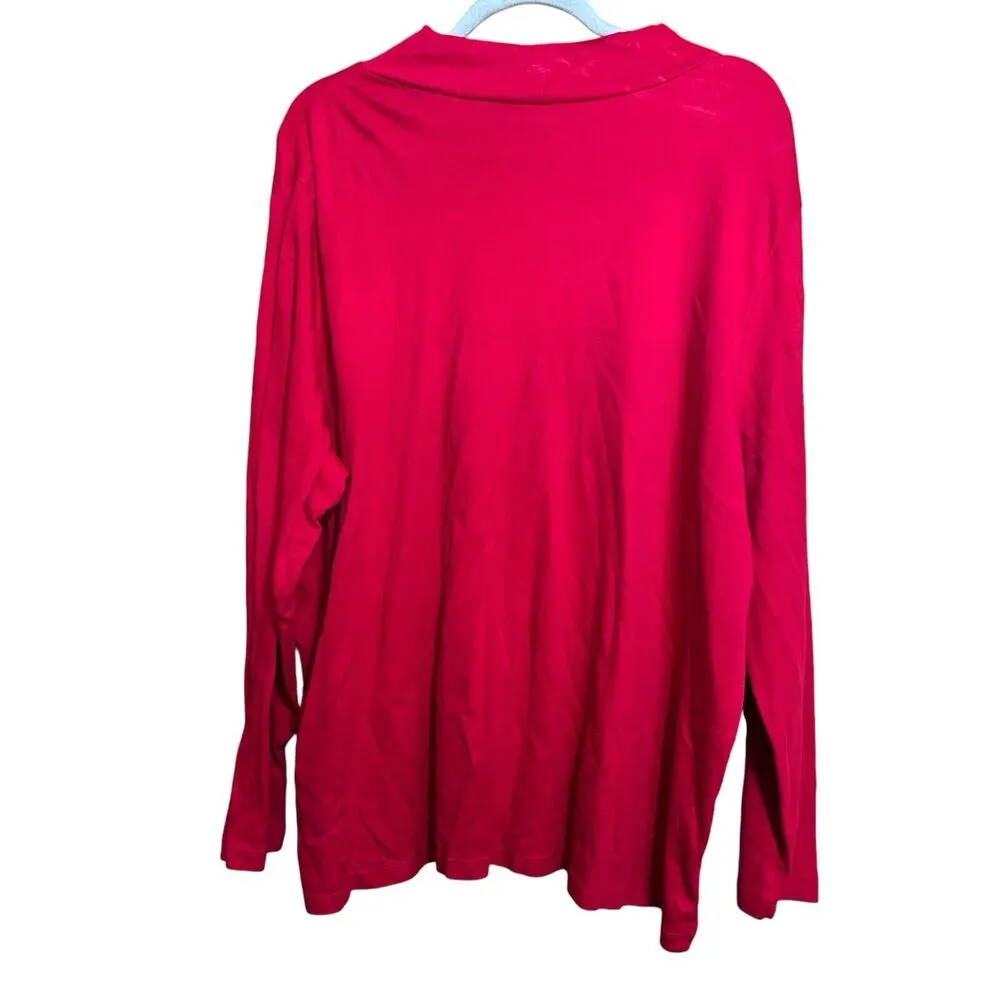 Coldwater Creek Top Womens 3X Red Solid Stand Neck Best Cotton Tee Blouse - Image 6