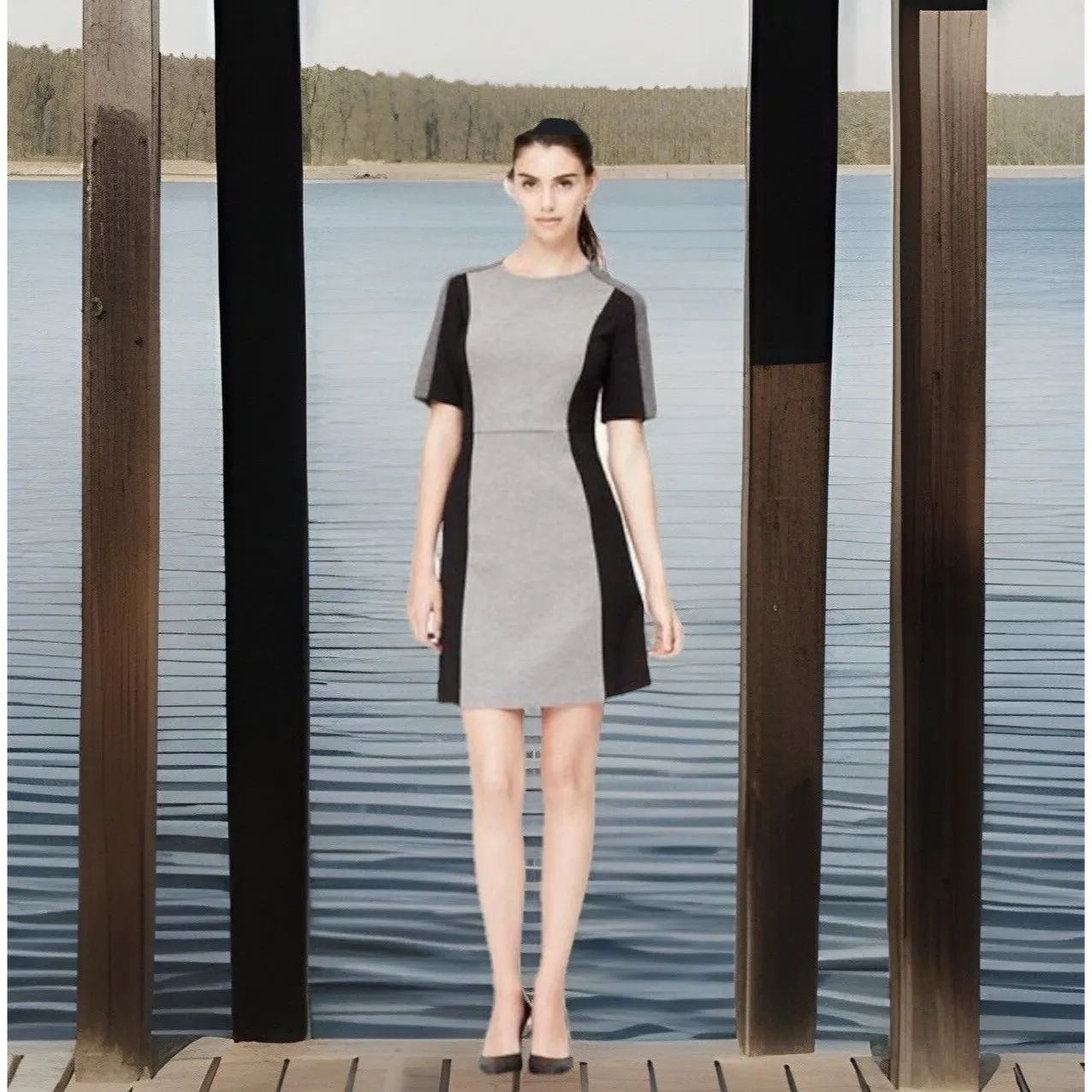 Chic J.Crew Factory Colorblock Ponte Dress Womens 2 Black Gray‎ - Image 3