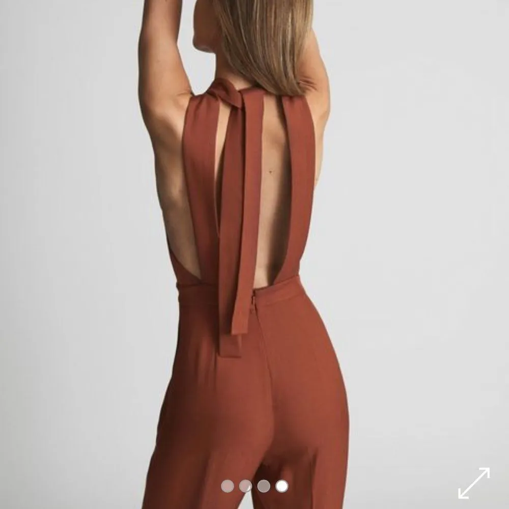 Reiss Alma Cut-Out Halter Jumpsuit in Rust- Size 2 - Image 4
