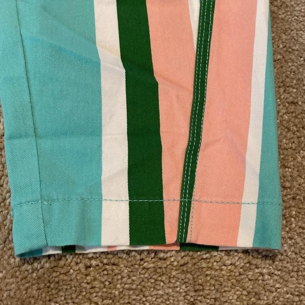 ASOS Cotton Pin Stripe High Rise Tapered Leg Crop Pants Pink Green White Aqua 2 - Image 3