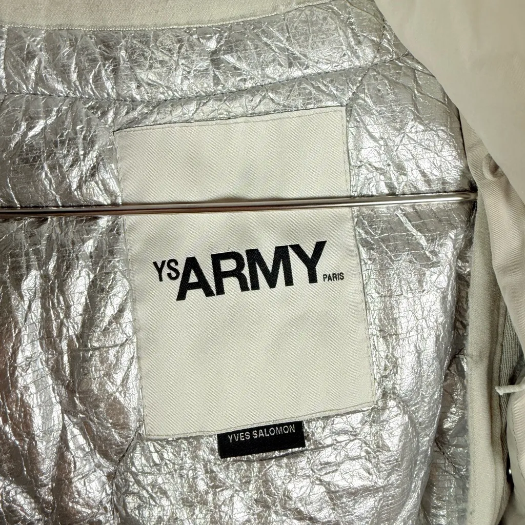 Yves Salomon YS Army Silver Lined Utility Parka with Removable Fur Trim Hood Size 2 - Image 13