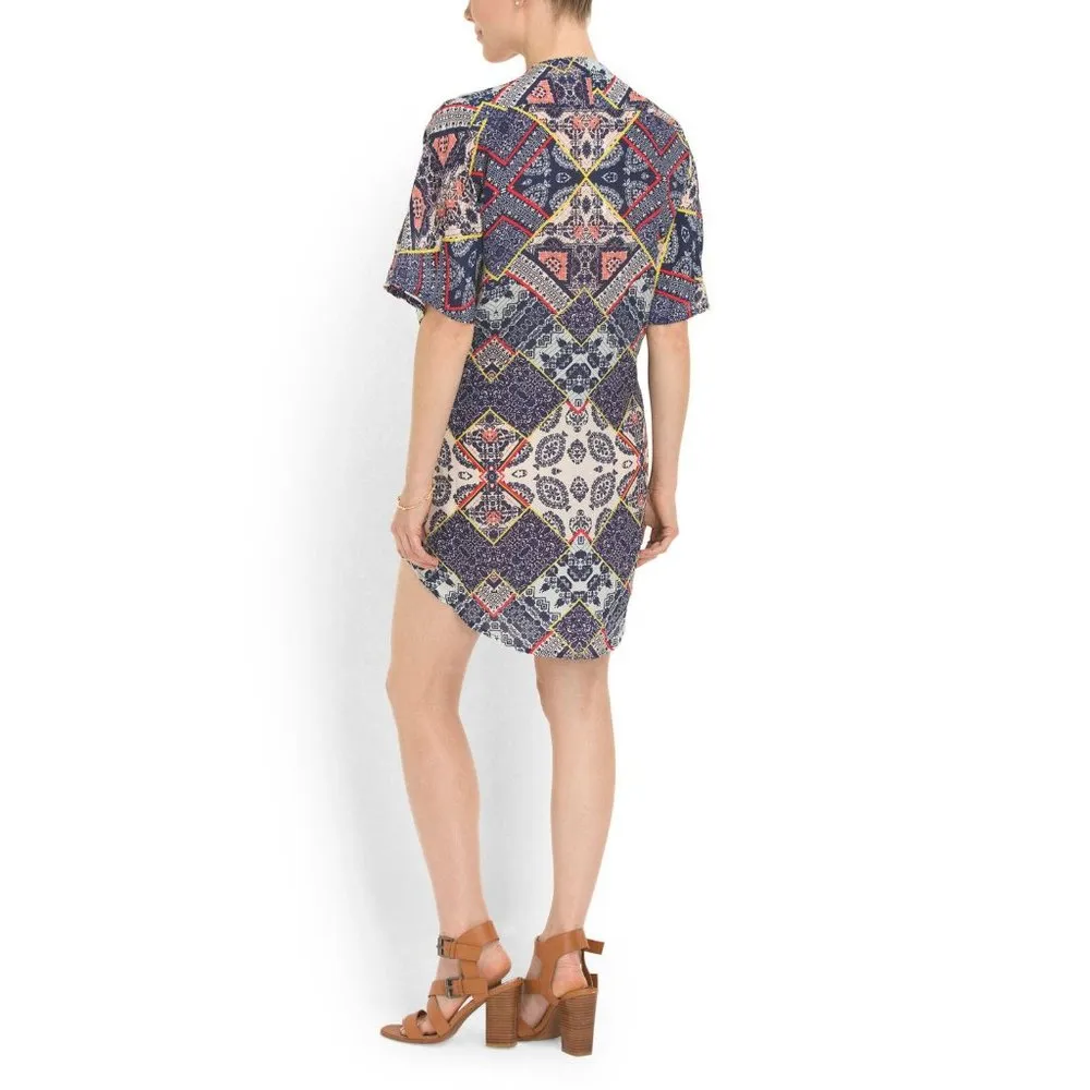 NWT Gypsy05 Bima Printed Silk Lace Front Dolman Sleeve Shift Mini Dress M $242 - Image 2