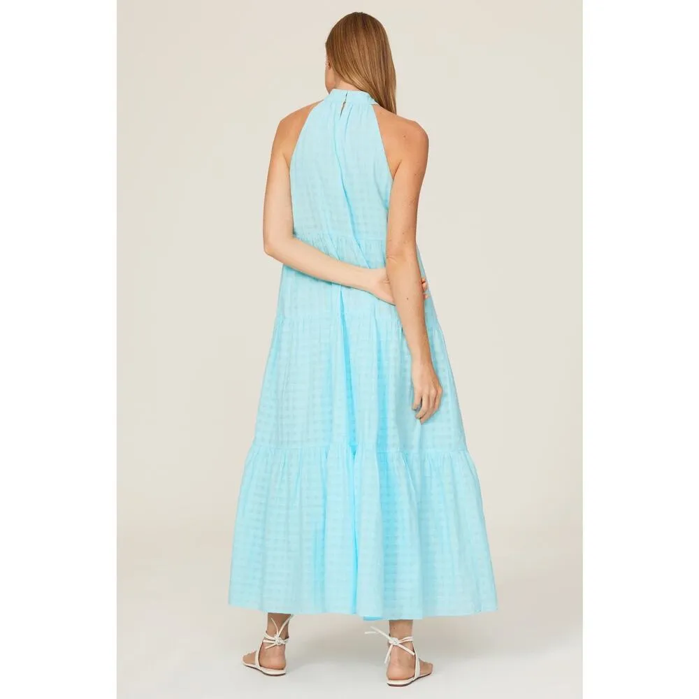 TRINA TURK Sky Blue 100% Cotton Halter Neck Sunglasses Maxi Dress Size XL - Image 2