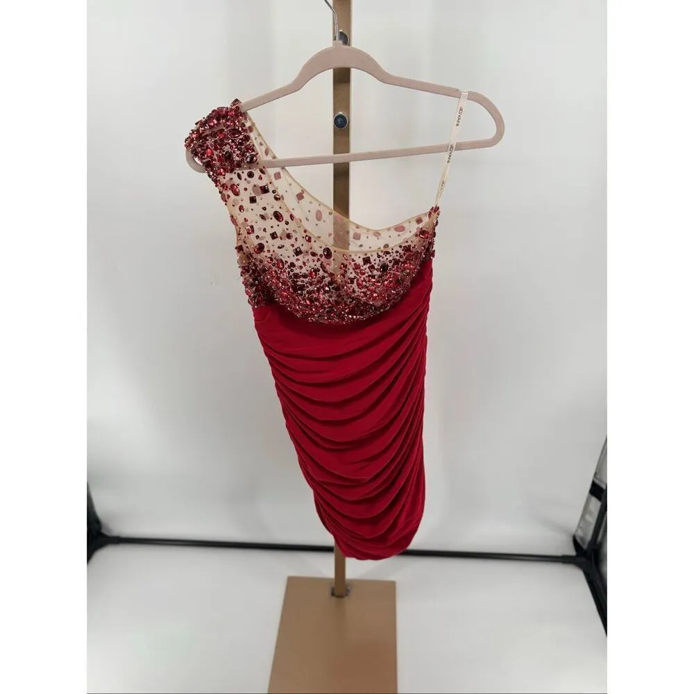 Jovani JVN98255 One Shoulder Red Ruched Short Dress Size 4 Homecoming Pageant - Image 7
