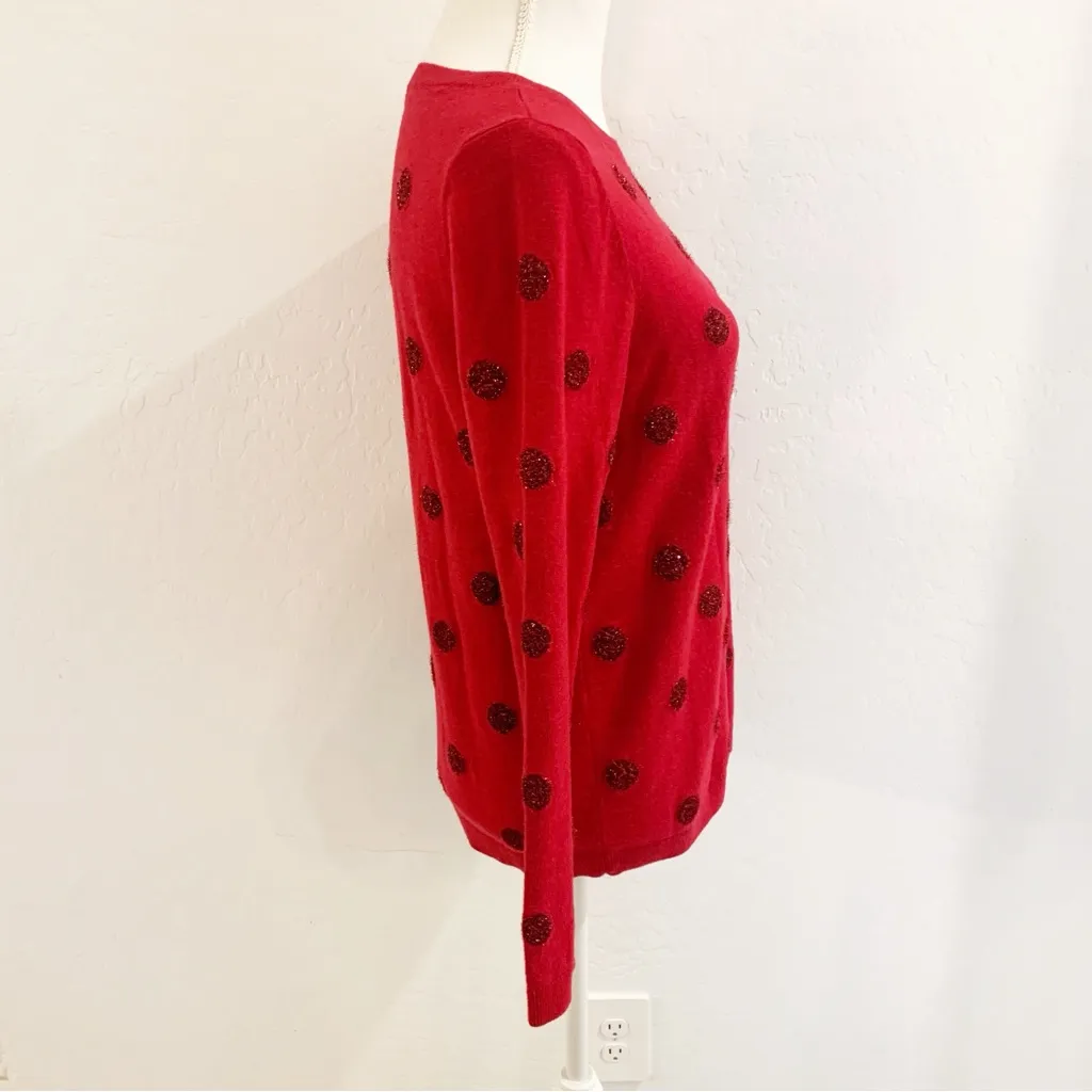EUC Talbots Red Tinsel Dot Bateau Neck Lambswool Blend Sweater Size M - Image 11