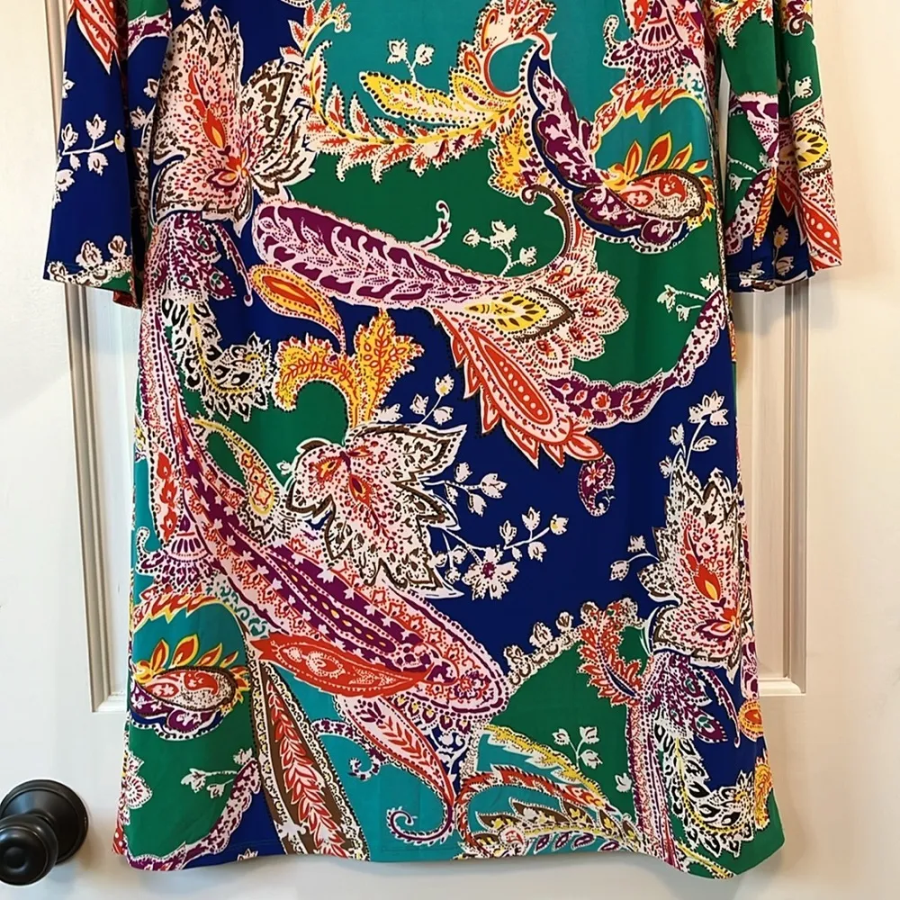 Lauren Ralph Lauren Colorful Paisley Print Boat Neck Midi Dress - Size 10 - Image 4