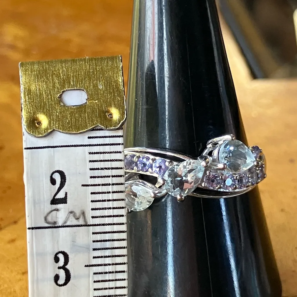 Natural Aquamarine Tanzanite Sterling Silver Ring Size 9 - Image 8