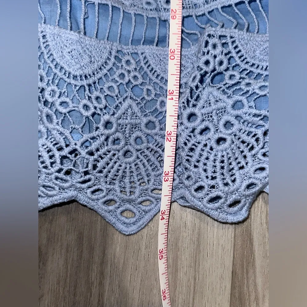 Bebe Light Blue Crochet Lace Cap Sleeve Cotton Coquette Women’s Dress - Image 7